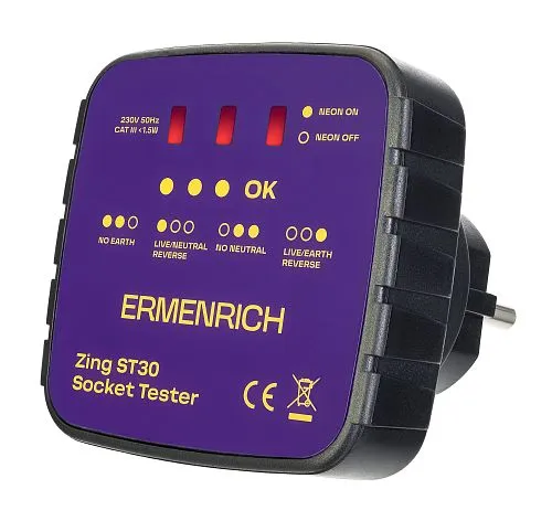 Tester zásuvek Ermenrich Zing ST30 fialový