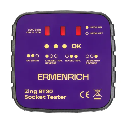 Tester zásuvek Ermenrich Zing ST30 fialový